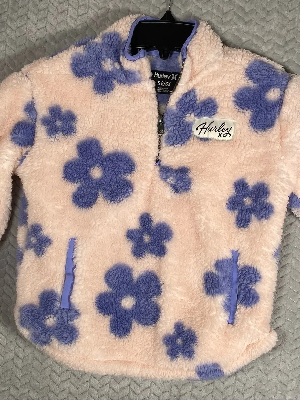 Hurley Girls Cozy Sherpa Printed Quarter-Zip Jacket (Echo Pink, S (6/6X))